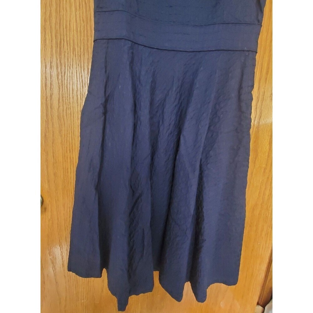 J Crew Navy Blue Sleeveless Dress Cotton Seersucker Fit & Flare Lined sz 8 - Picture 3 of 16